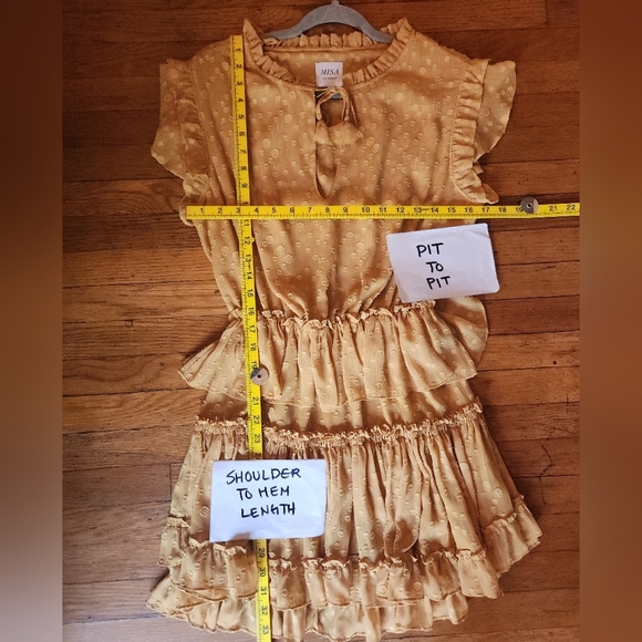 MISA Los Angeles Lilian Saffron Ruffle Clip Dot Mini Dress - Picture 7 of 12